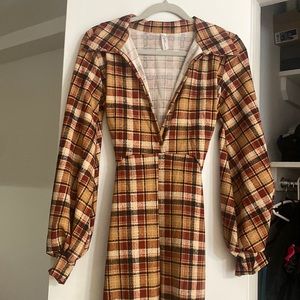 Plaid low-plunge jumpsuit